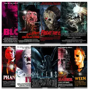 1980s Vintage Horror Movie Posters 9pcs Includes Poster Putty Halloween Scary Movie Posters Horror Movie Wall Room Decor Unframed: 08x12inch(20x30cm)