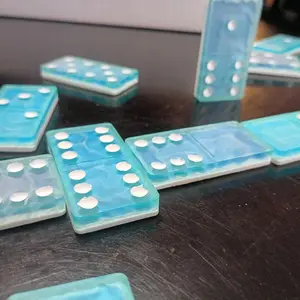homemade Domino's set epoxy baby blue ripple effect