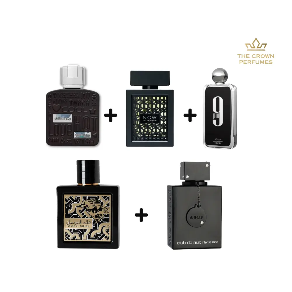 Ramz Lattafa Silver + Afnan 9PM + Rave Now Black + Club de Nuit Intense & Qaed Al Fursan (5 x 3.4 oz EDPs) - Luxury Men's Fragrance Set