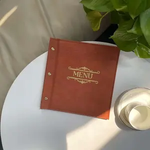 1pc Square  PU Leather Gold Foil Logo Menu Card, High-End Restaurant Bar Sign, Coffee Shop Specialty Plate, Durable and Stylish Design