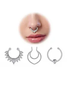 Stainless Steel Cz Clip-On Septum Rings, Crystal Fake Nose Rings, Hypoallergenic Body Jewelry, Sexy Style for Women & Men