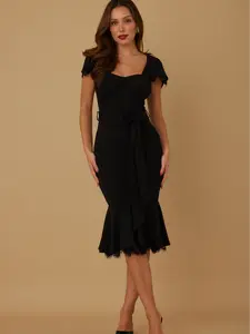 Fatima Lace Double Layer Classy Midi Dress