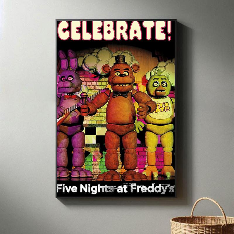 Five Nights at Freddy's Poster Freddy Wall Poster Celebrate Group Movie For Kids Room Bedroom Decor Game Lovers Canvas Art Print Teen Fans Girls Boys Birthday Gifts