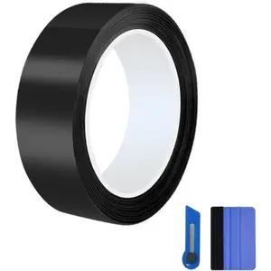 Gloss Black Vinyl Wrap Tape Roll, Self-Adhesive Black Out Chrome Delete Tape with Tool Kit Air Release Adhesive Detailing Wrap DIY  Door Sill Window Trim Edge Guard Protective(2inches x 30feet)