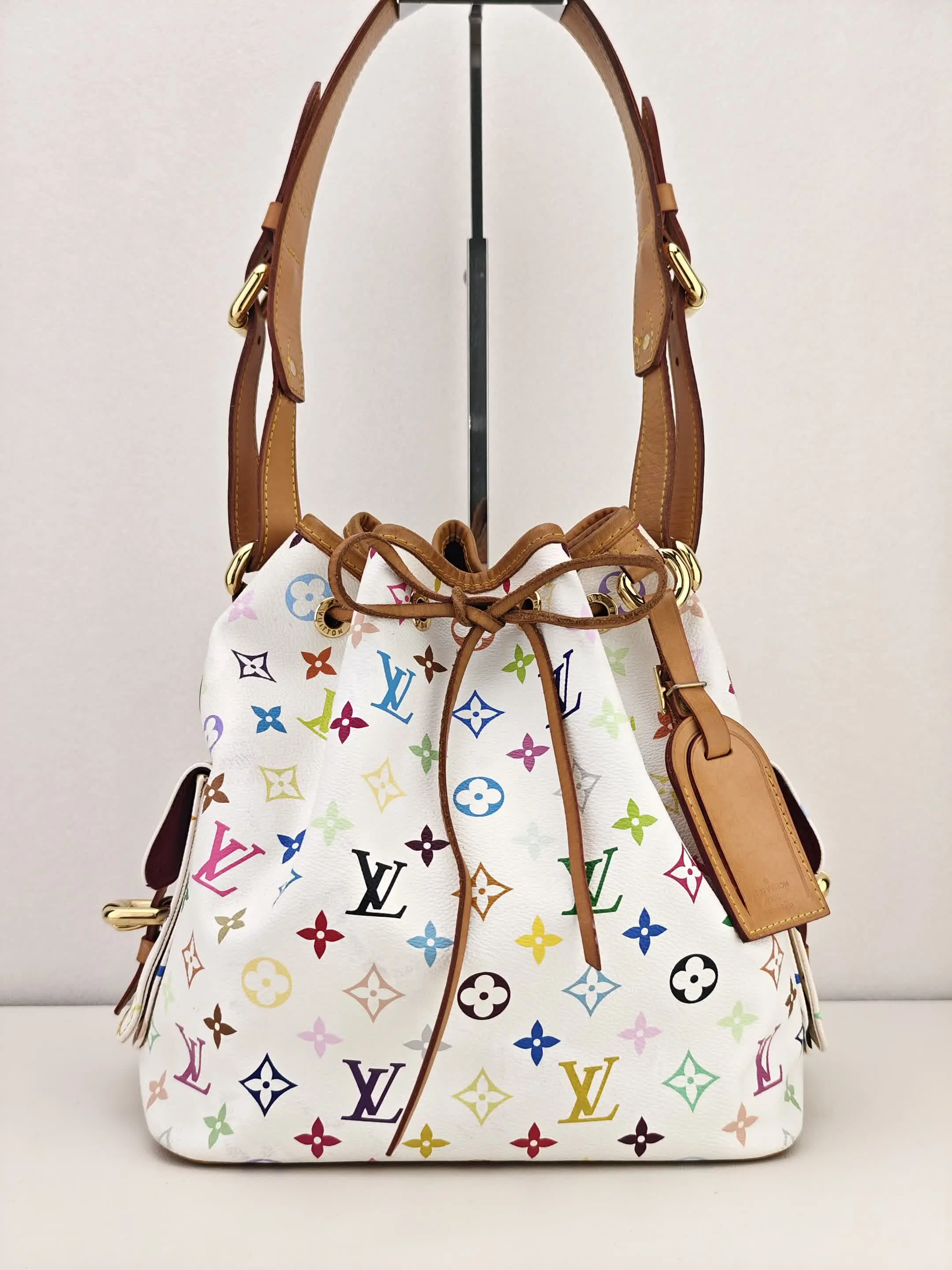 Pre-owned White Monogram multicolor coated canvas with natural leather trim Shoulder bags LV White Monogram Multicolore Petit Noe Bag【CA1025】
