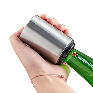 Premium stainless steel Automatic Push down & pop off beer bottle opener, portable  No Damage to Caps, Portable Push Down and Pop Off Magnetic Cap Catcher, QUICK Fun Bartender Openning Tool for home bar restaurants Picnic camping, Travel & Gift