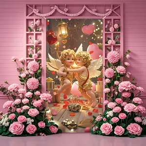 2D Flat Printed Door Banner, 1 Piece, Valentine's Day Romantic Cupid Design Door Banner - Polyester Fiber, Interior and Outdoor Decoration, Suitable for Anniversaries, Weddings, Bridal Parties, Background Door Covers, Holiday Decorations