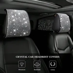 2PCS Bling Headrest Covers for Cars, Stylish Car Headrest Covers for Cars Decorations & Protection, Universal Head Rest Cover, Rhinestone Cars Accessories for Most Vehicles, Bling Car Accessories for Women, Girly Car Accessories