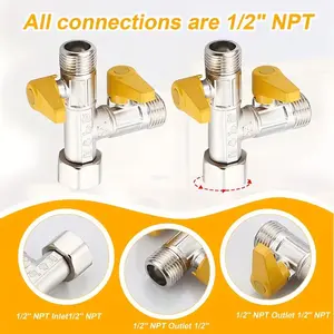 Nickel-Plated Brass Three-Way Shower Valve, Heavy-Duty Solid Brass Water Divider, T-Type Distributor, Faucet Adapter, Hose Connector