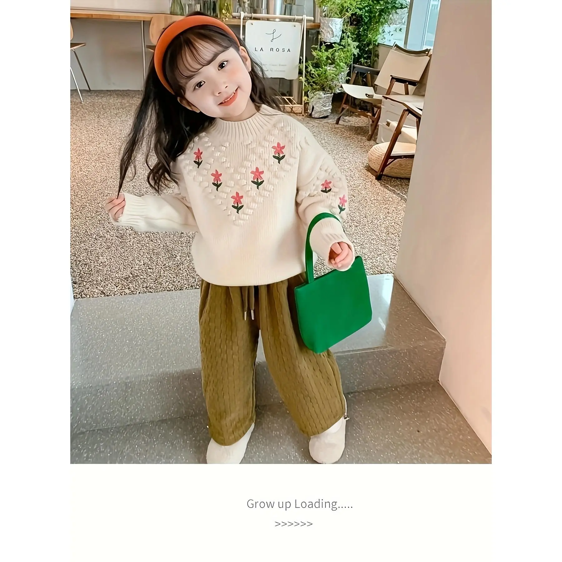 Sweet Flowers Pattern Thick Knit Sweater For Girls, Comfy Crew Neck Long Sleeve Jumper Top Winter/ Fall Clothing