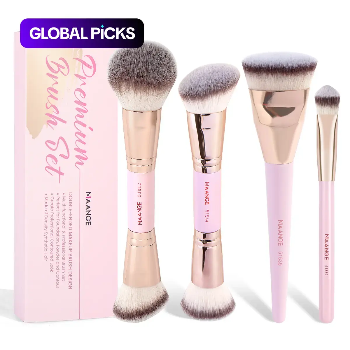 MAANGE 4-Piece Soft Cosmetic Brush Set, Makeup Brushes Set, Complexion Brush Set, Multifunctional Face Brushes for Daily Use and Travel #GLOBAL PICKS