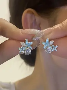 Elegant Floral Fashion French Style Orchid Flower Stud Earrings, High Quality Earrings, Artificial Zircon Casual All-Season Jewelry Gift for Women Girls