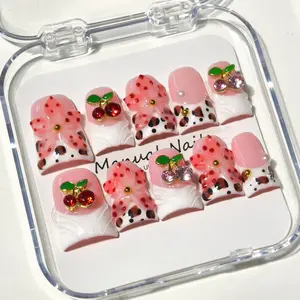 Vosplends 10PCS Cherry Glam Handmade y2k duckbill nails,acrylic press on nails,reusable nails,vampire jawns nails
