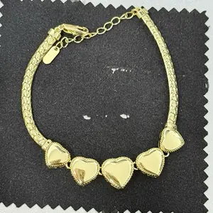 14K Gold Plated Tag ID Bracelet with Free Engraving High Quality Heart Design Chain Link