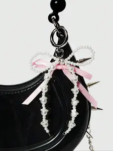 Cute Bowknot Design Beads Keychain, Faux Pearl Decorated Bag Charm, Fashionable Bag Decoration for Women & Girls, Trendy All-match & Exquisite Keychain for Birthday Gift, Bag Pendant Keychain