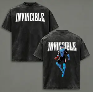 valentine shirts Superstyle Limited Blue Blood Mark Grayson Invincible War Comic Double Printed Oversize Lightweight Acid Washed Tee TV Series Graphic Tee T-Shirt