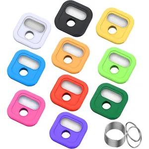 Key Cap Covers,Durable Silicone Key Tags Identifiers,1 Inch Square Key Labels Tags for 0.9-1.05 Inch Standard Keys, Color Coded Key Chain Tags with Ring and Label Window, 10 Pack