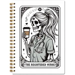 The Registered Nurse Tarot Card Skeleton Spiral Notebook, Gothic Skeleton Witchy Journal Notebook, Gothic Notebooks for School Work, Goth Office Supplies Gifts for Nurse Women, 5.5x8.3 Inch