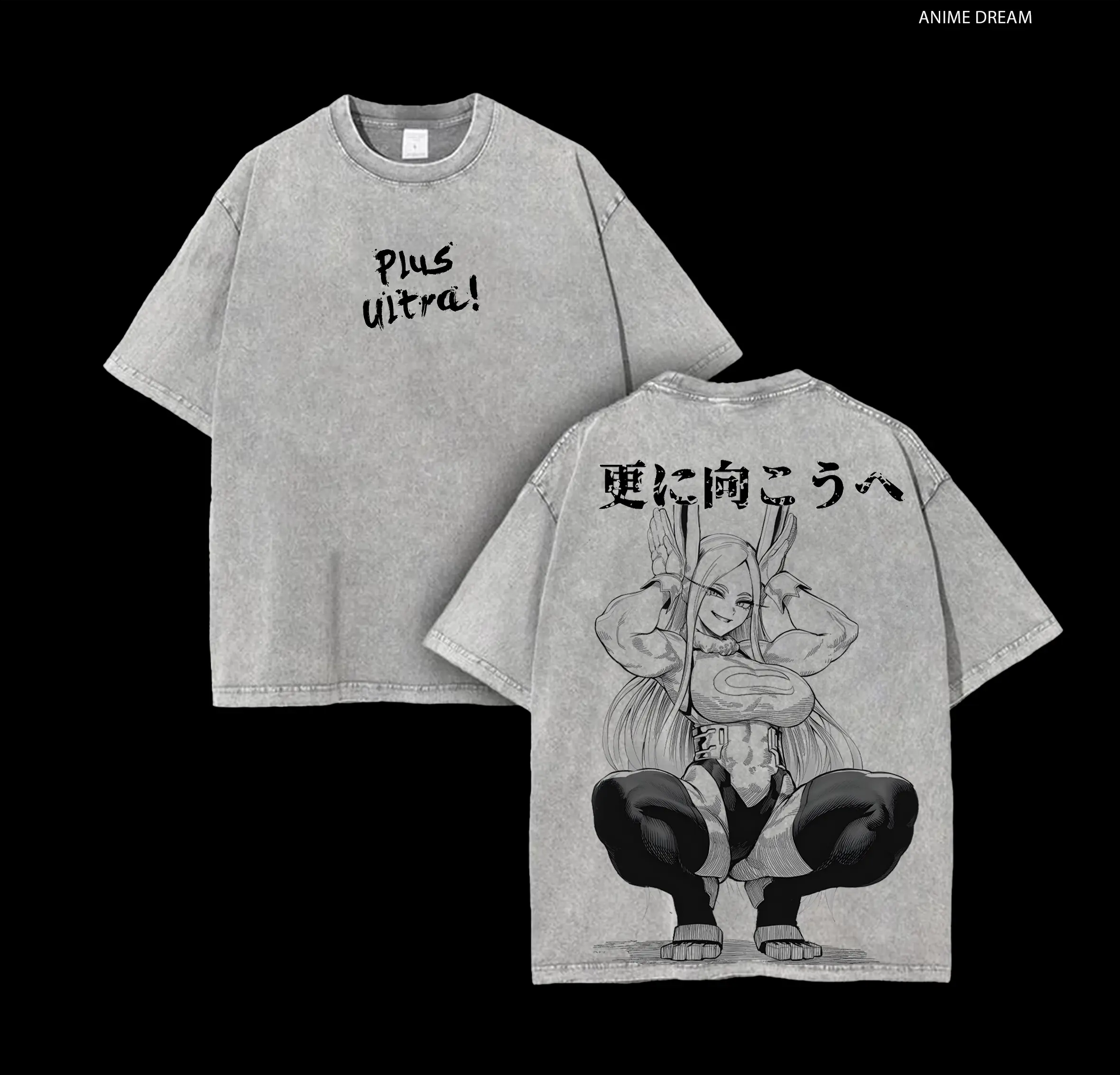 Mirko My Hero Academia Anime Double Printed Vintage Washed Tee Unisex Oversize Anime Manga Washed Heavyweight Cotton T-shirt