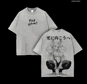 Mirko My Hero Academia Anime Double Printed Vintage Washed Tee Unisex Oversize Anime Manga Washed Heavyweight Cotton T-shirt