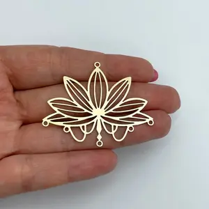 Raw Brass Lotus Charm, Brass Earring Charm, Suncatcher Charms, 5 Hole Brass Connectors, Laser Cut Charms, Jewelry Supplies 40x50x0.80mm