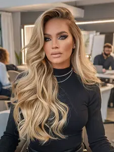 13x4 HD Lace Front Wigs  For Women Brown Mixed Blonde Natural Middle Part Wig synthetic lace wigs Blonde Highlight Wigs For Girls Daily Party Halloween use Glueless Curly Wig