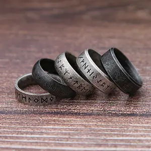 Fashion Retro Viking Rune Ring for Men Women 316L Stainless Steel Odin Letter Rings Couple Simple Amulet Jewelry Gifts Wholesale