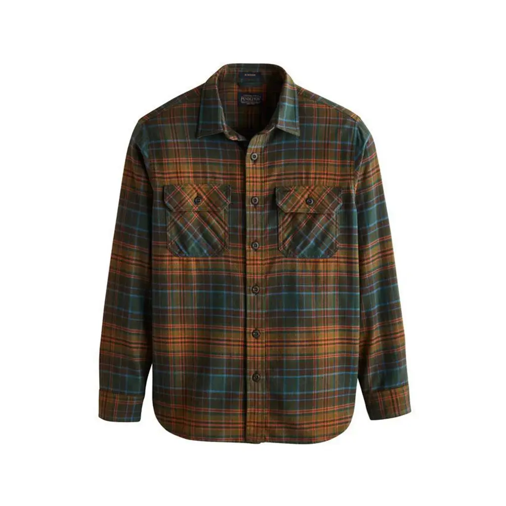 Pendleton Men's Burnside Classic Plaid Flannel Shirt - Long Sleeve 100% Soft Brushed Cotton Button-Up Top with Patch Pockets, Rugged Everyday Wear