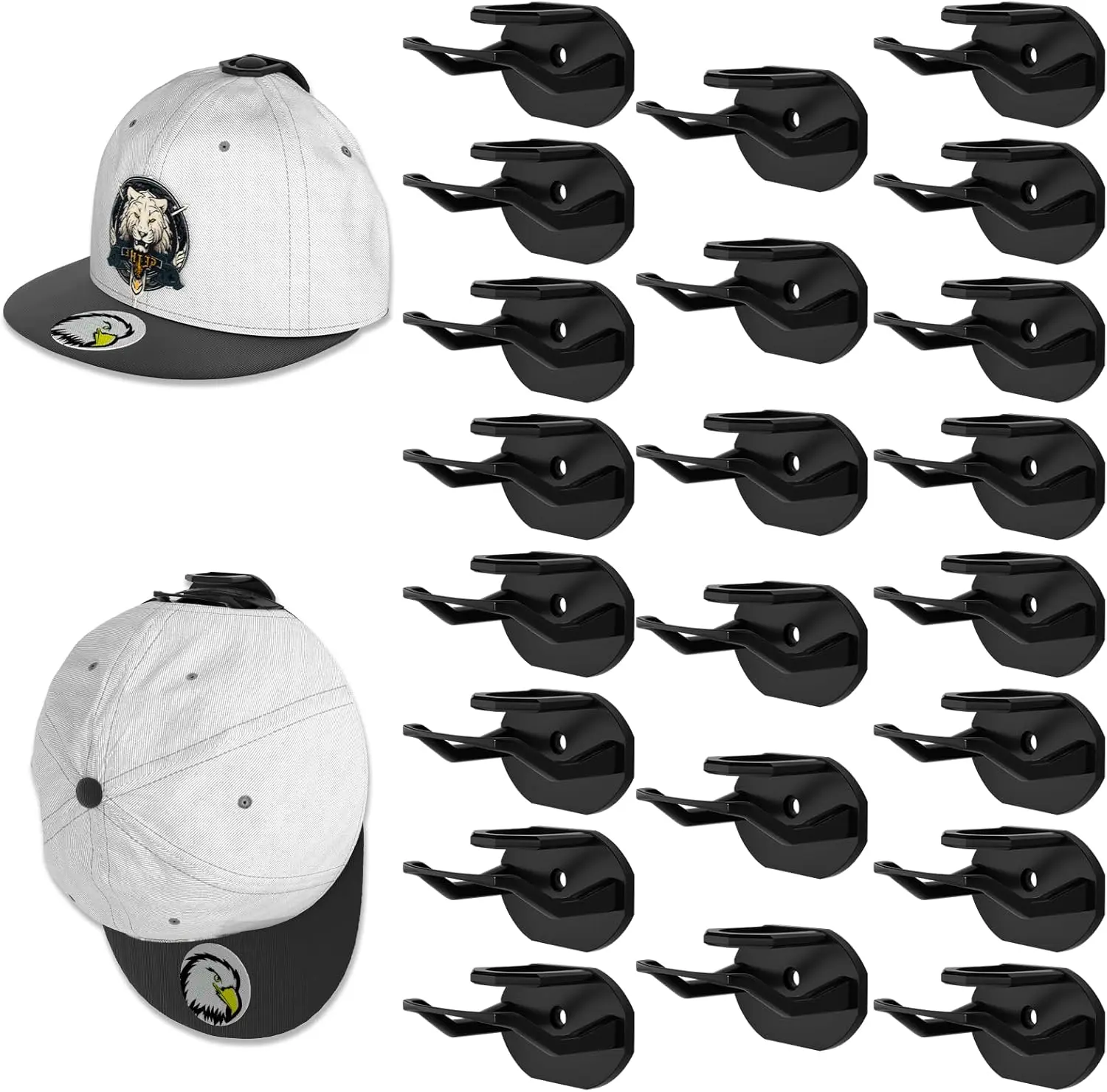 22-Pack Plastic Adjustable Adhesive Wall-Mounted Hat Hooks, Strong-Hold Home Organizer for Baseball Caps, Home Decor Accessories