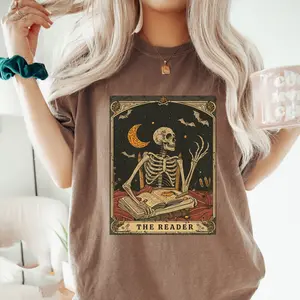 Comfort Colors The Reader Tarot Card Shirt, Skeleton Reading Shirt, Unisex Tarot Card Shirt, Book Lover Gift, Bookish Gift,Tarot Lover Gift