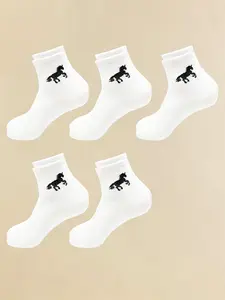 5 Pairs Horse Print Crew Socks, Soft Cotton Casual Socks for Men & Women, Comfortable Everyday Wear Footwear