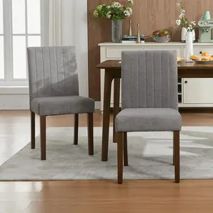 Garvee 2-piece Set Dining Chairs Upholstered Parsons Chair with Wooden Legs and Padded Seat, Modern Fabric Side Chairs for Dining Room, Kitchen, Farmhouse, Hotel, Gray