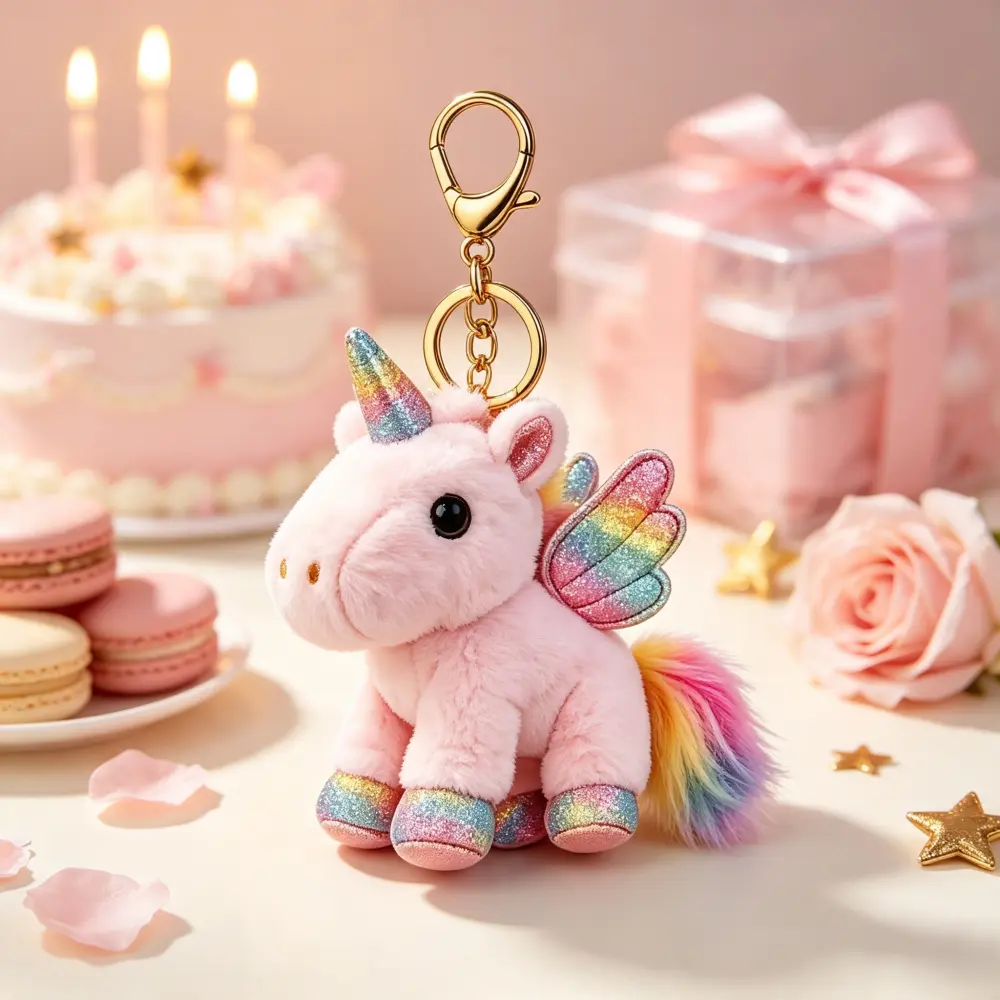 Dreamy Iridescent Glow Rainbow Unicorn Plush Charm - Mini Cotton Crepe Kawaii Cartoon Bag Charm Clip, Healing Keychain for Purse, Best Friend Surprise Gifts, Stocking Stuffer