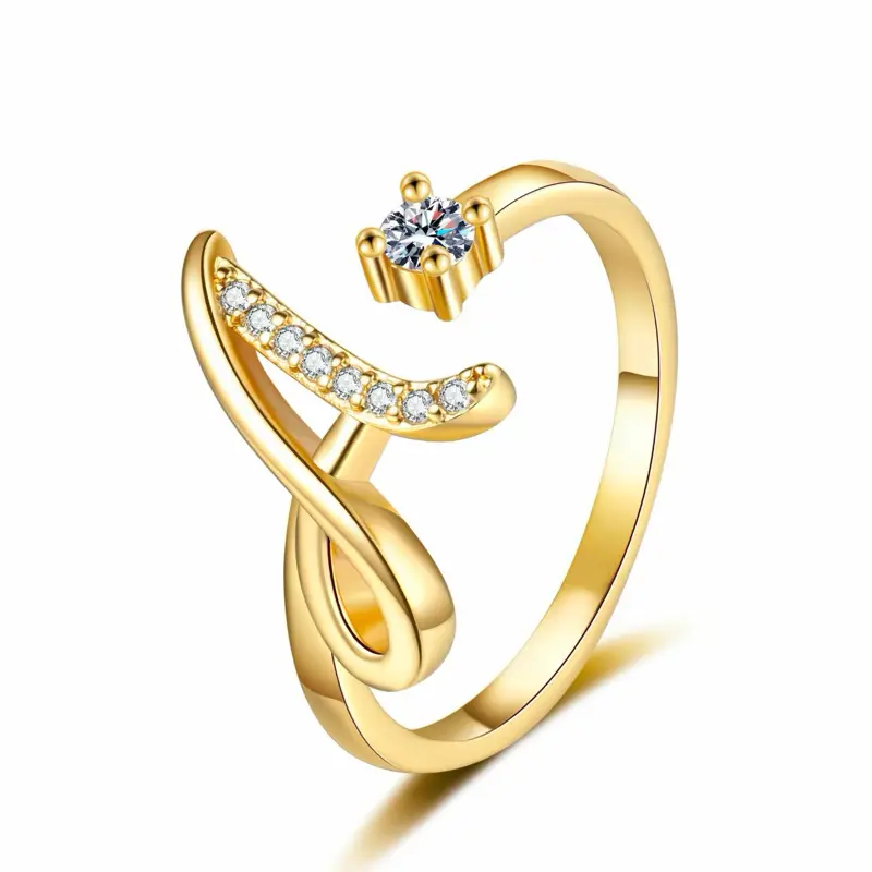 Gold Adjustable Chunky Ring for Women - Cute Alphabet Jewelry, Personalized Design, Ideal for Weddings and Gifts