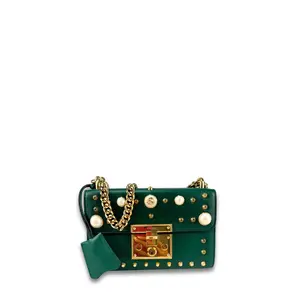 Pre-owned GUCCI Leather Shoulder Bags Green Pearly Small Padlock Bag