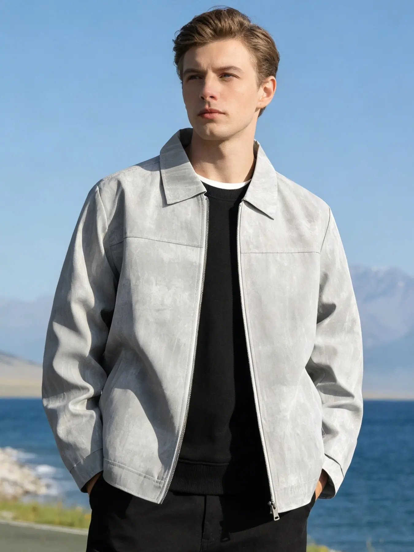 Men's Casual Jacket, Zip Closure, Tie Dye Pattern, Long Sleeve, Fitted, Spring & Fall Outerwear, Versatile Men's Coat