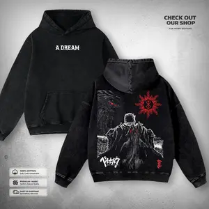 Berserk "A Dream" Dark Black Anime Hoodie Double Printed Graphic Tee, Vintage Heavyweight Cotton Unisex Manga Streetwear T-shirt, Gift for Subtle Anime clothing