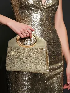 Women's Elegant Sequin Decorated Evening Bag, Exquisite Glittering Clutch with Double Magnetic Closure, Fashionable Bag for Party Decoration