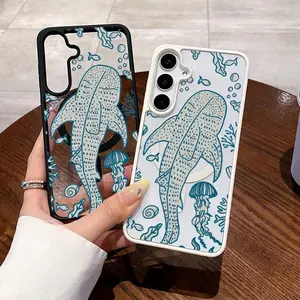 Magnetic Phone case Compatible with Galaxy S23  Ultra S24 Plus FE S25 S22+ Vintage Whale Shark Pattern Non-Yellowing Shockproof Soft Silicone Transparent Acrylic Cover Supports Wireless Charging