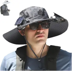 Solar Fan Outdoor Fishing Hat with 2 Removable Fans& USB Charging for Outdoor Fishing, Hiking Gardening