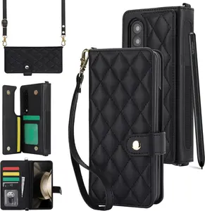 Phone CaseWallet Case for Samsung Galaxy Z Fold 4, Z Fold 4 Wallet Case with S Pen Slot Card Holder Kickstand Leather Flip Z Fold 4 Case Women Men Handbag Strap Magnetic Closure Shockproof Cover, Black