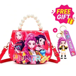 KPOP HUNTER Cute Girls Crossbody Bag with Pearl Handle, Small Shoulder Purse for Kids, Lightweight Fashion Handbag for Travel, Party, School, Holiday Gift, Doll Accessory Included, Adjustable Strap, Convertible Shoulder & Crossbody Bag