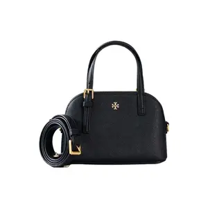 Tory Burch Emerson Adjustable Detachable Strap Leather Shell Shoulder Handbag For Women In Black
