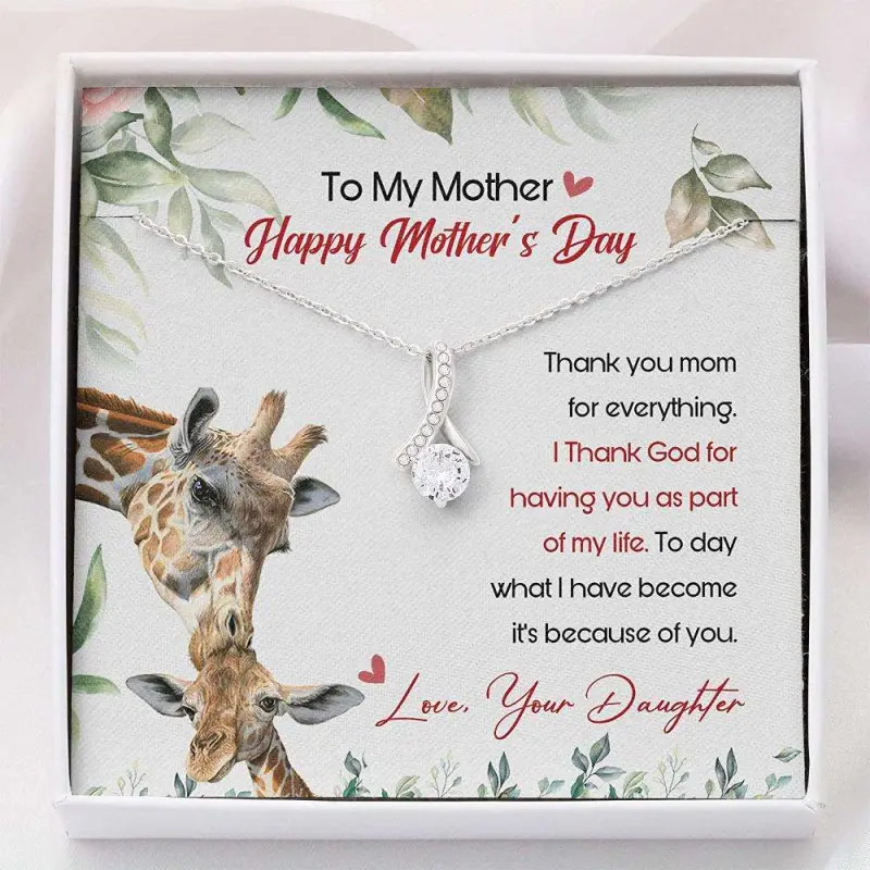 Mom Necklace, Mothers Day Necklace “ Thank You Mom Giraffe Gift From Daughter Gift 1036, Beautiful Necklace for Daughter - Perfect Gift for Birthdays, Holidays, or Special Occasions