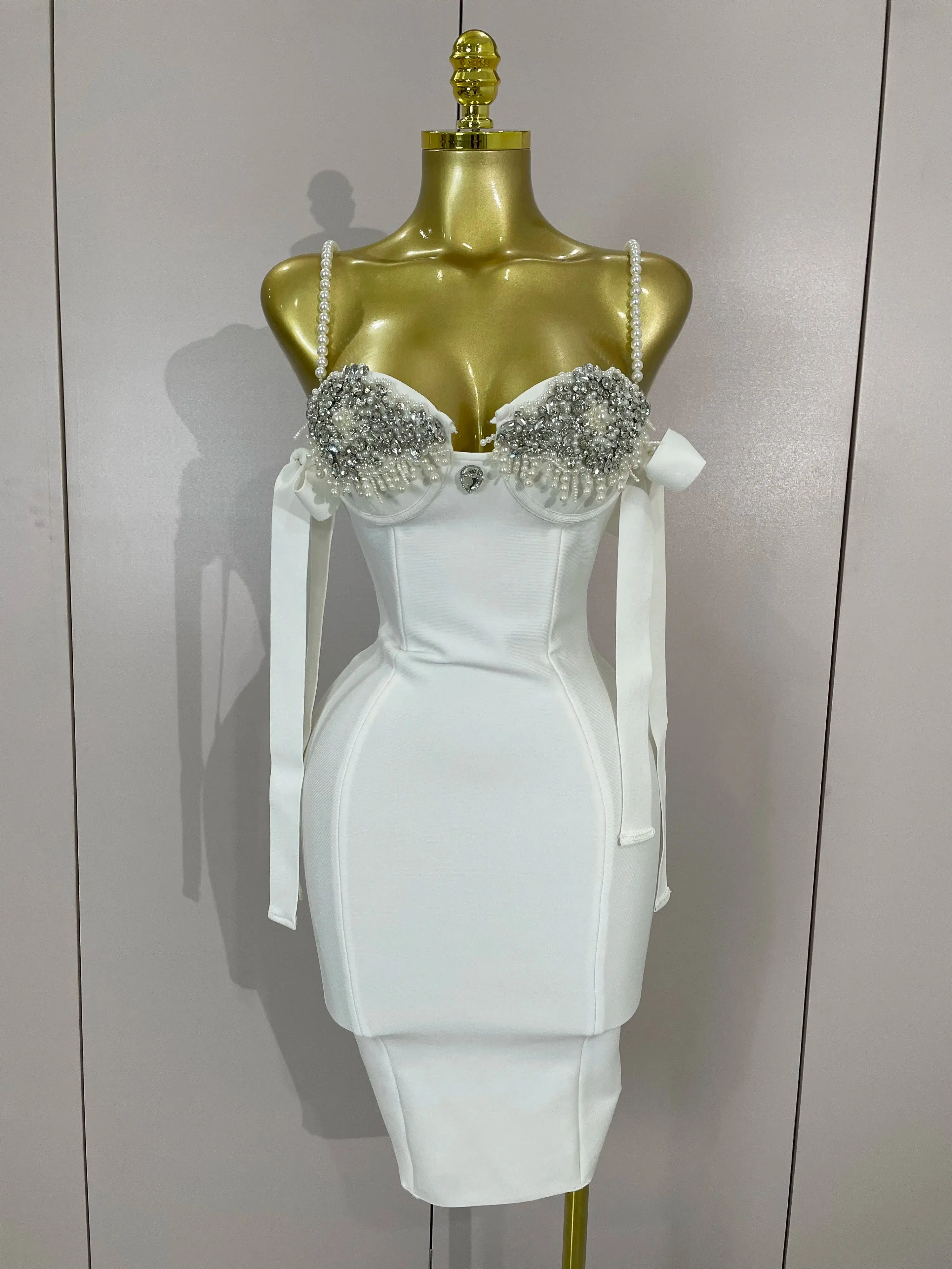 elegant diamonds bandage dress Women's Strapless Hot-Pressed Diamond Dress with Long Skirt for Socialite Parties