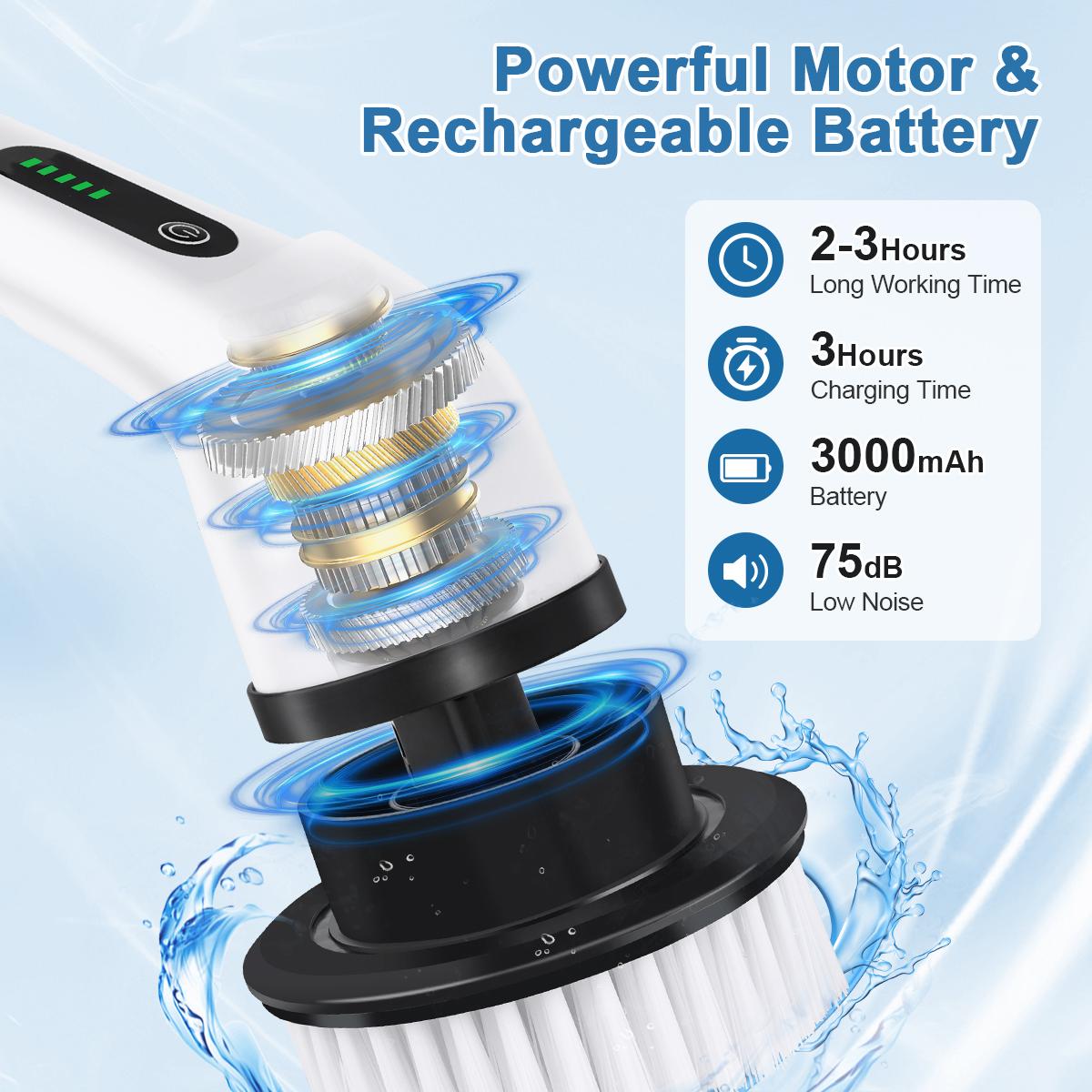 2026 New Electric Spin Scrubber — Cordless Design, IPX7 Waterproof Rating, Multi-Surface Versatility; Ultra-Long Battery Life, Adjustable Speed, Extendable Handle; A Multifunctional Cleaning Kit Designed Specifically for Bathrooms and Kitchens.