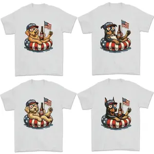 Patriotic Dog Lover T-Shirt, 4th of July Graphic Tee with 50+ Dog Breeds, Funny USA Independence Day Shirt, Golden Retriever Design, American Flag Dog Tee, Unisex Gift for Men and Women - HARSIN