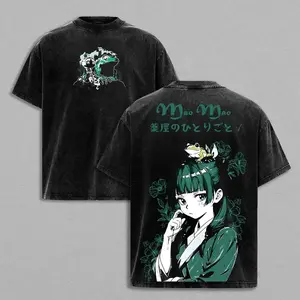 Maomao The Apothecary Diaries Unisex Oversized Short-Sleeve T-Shirt - Heavy Cotton Vintage Washed Double-Printed Anime Manga Graphic Tee, Japanese Retro Streetwear Cosplay Menswear Top, Tshirt