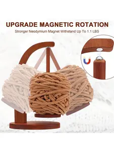 Wooden Yarn Holder for Crocheting and Knitting with Magnetic Rotating Mechanism Anti-Slip Pads Crochet Gift for Knitting Lovers Brown Solid Bamboo Durability
