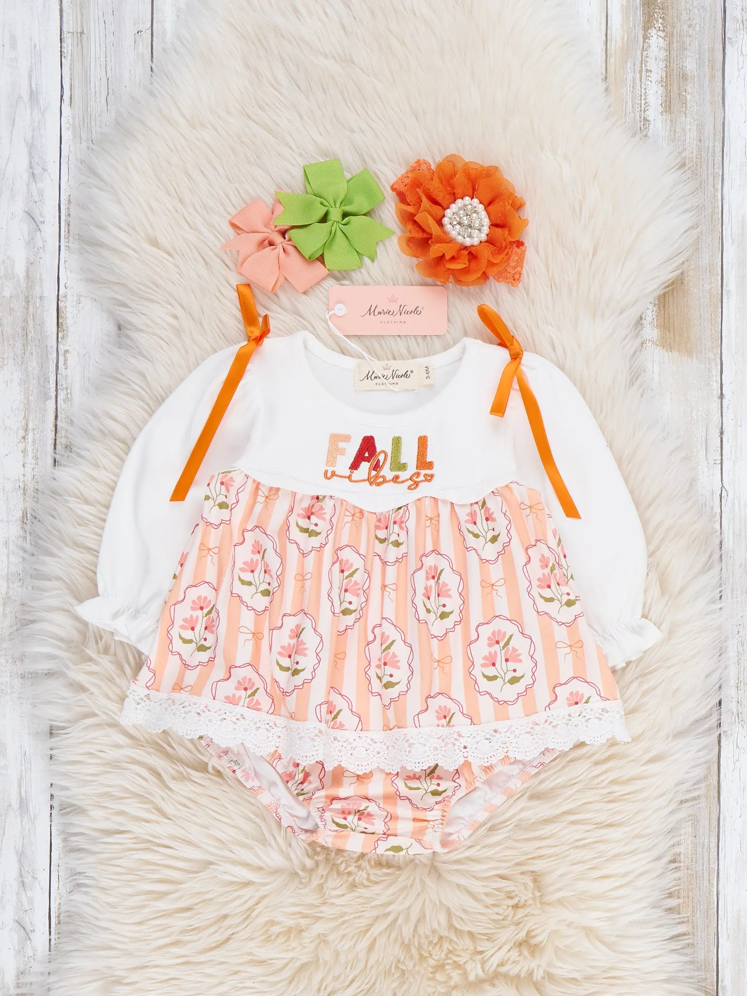 Bow Fall Patch Lace Bloomer Outfit